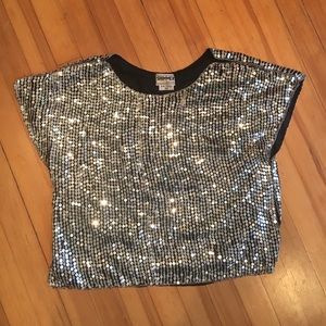 Cropped silver sequin vintage shirt